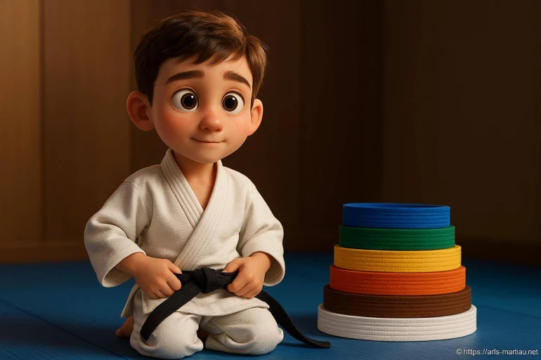 Enfant en kimono avec ceintures d'arts martiaux
