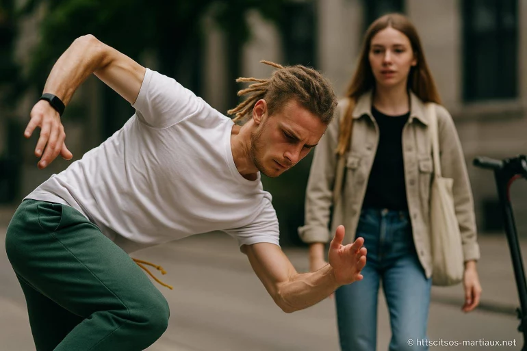 Homme en mouvement avec femme en arrière-plan