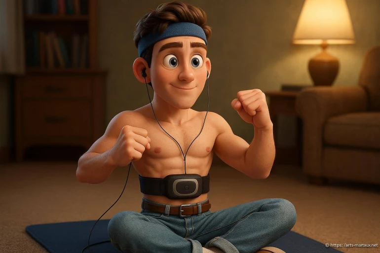 Jeune homme musclé avec ceinture électrostimulation