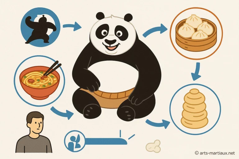 Illustration panda et nourriture chinoise