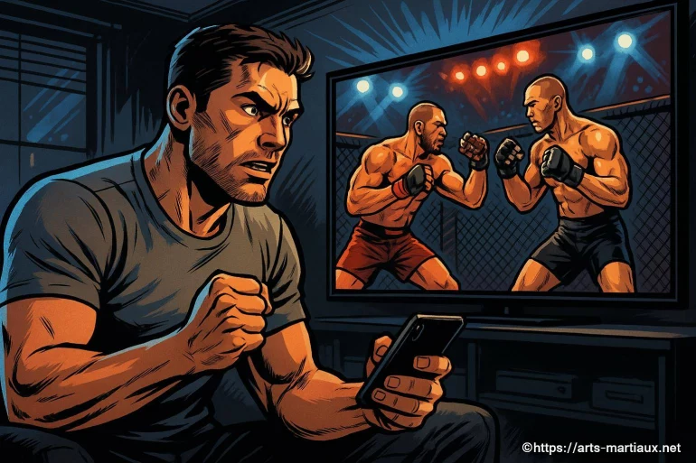 Homme regardant combat de MMA à la télévision