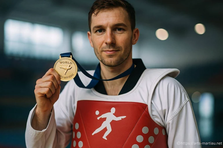 Champion du monde de taekwondo avec médaille