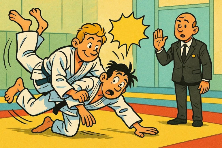Combat de judo entre deux garçons