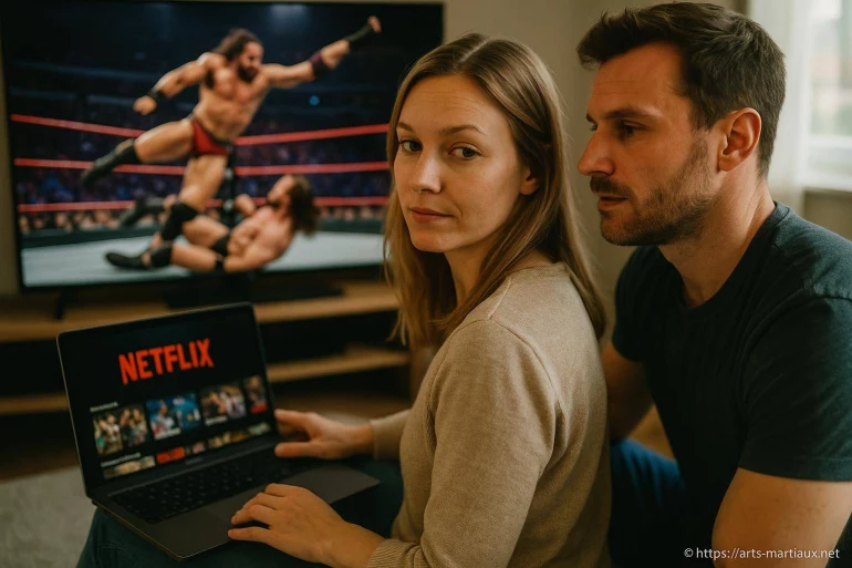 Couple regardant streaming netflix lutte