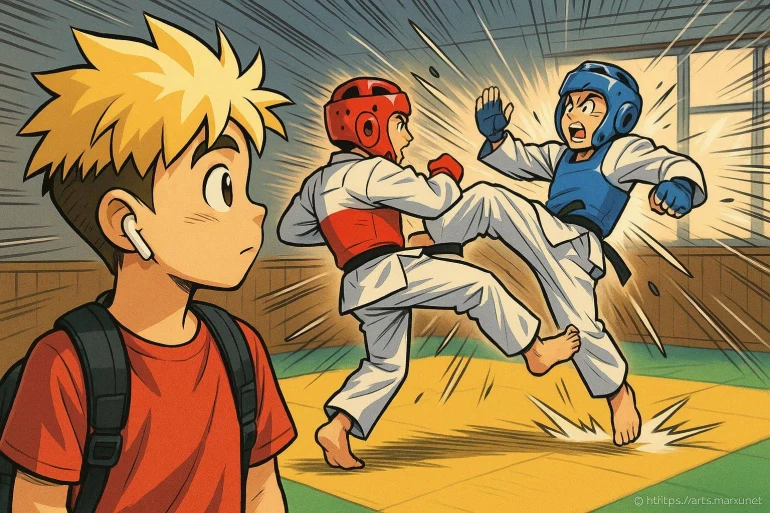 Enfants pratiquant le karaté en combat