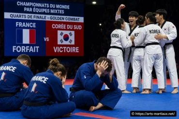 La france battue par forfait au golden combat en quarts des mondiaux par équipes mixtes contre la corée du sud