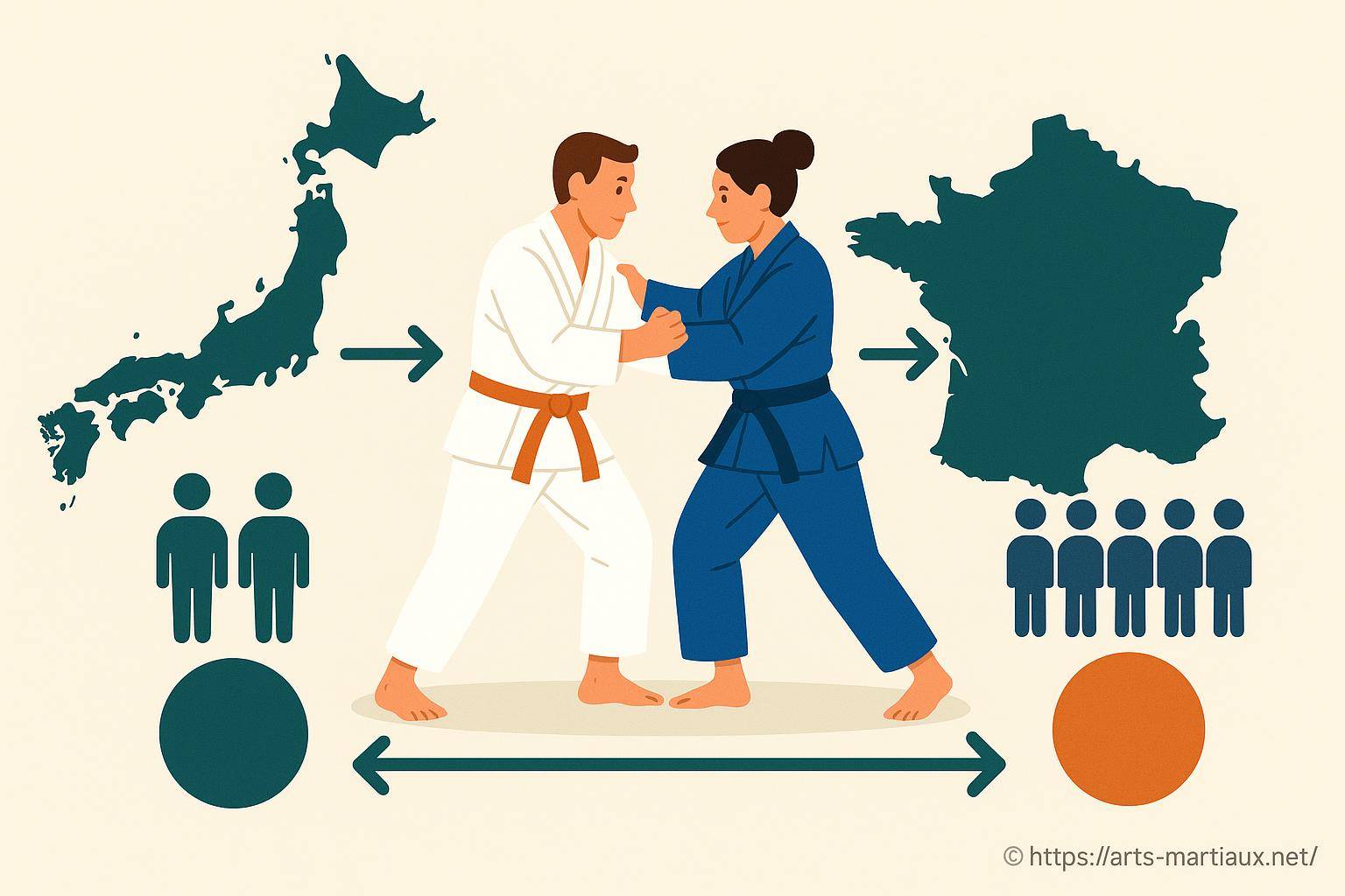 Illustration comparaison judo Japon France