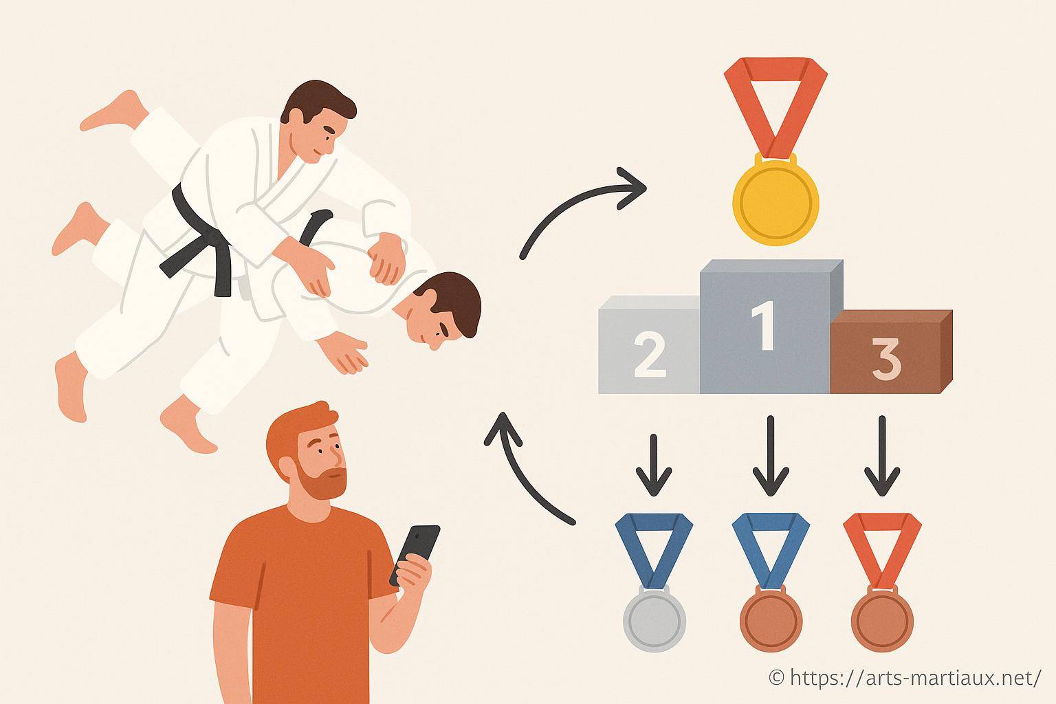 Illustration judo compétition et médailles