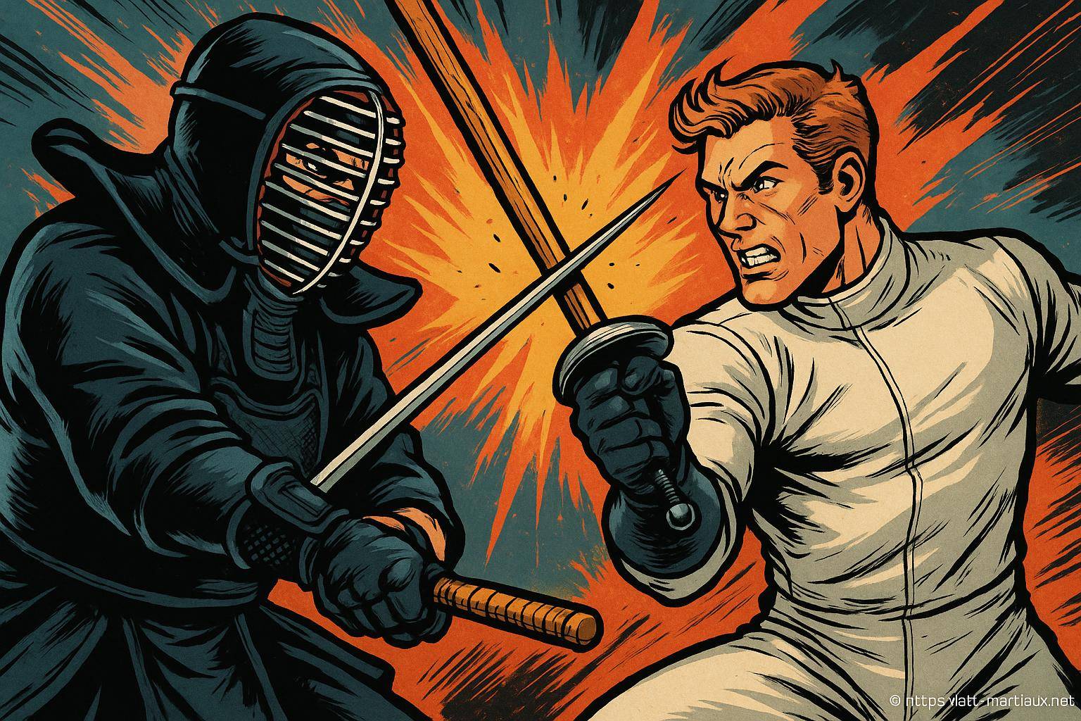 Combat intense entre escrimeur et kendo