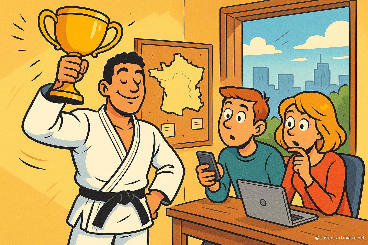 Champion de judo tenant un trophée