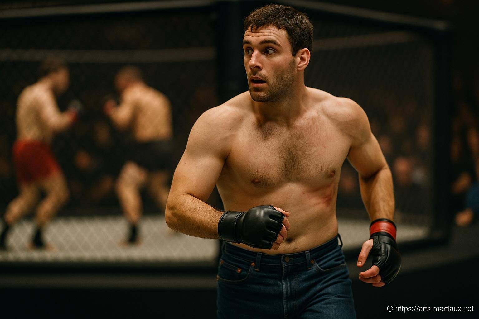 Combattant MMA en cage regardant autour