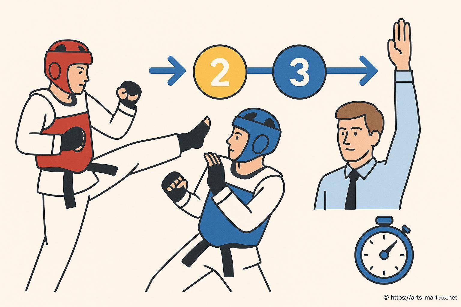 Combat de taekwondo avec arbitre