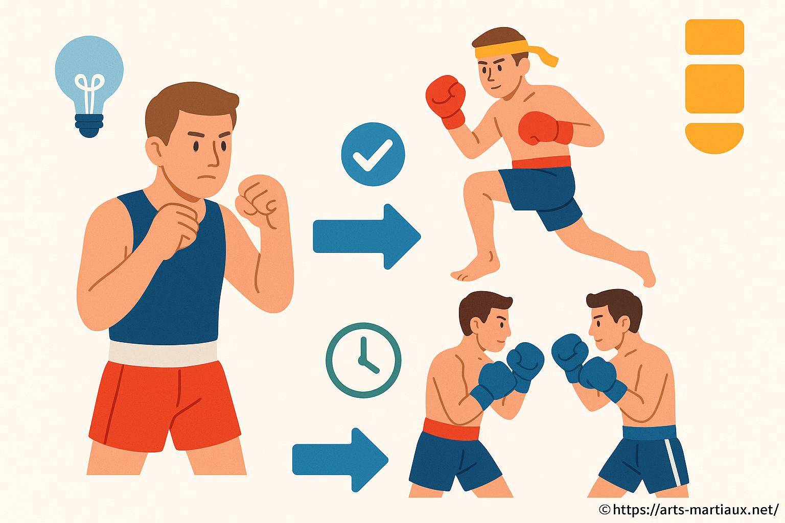 illustration étapes entraînement boxe