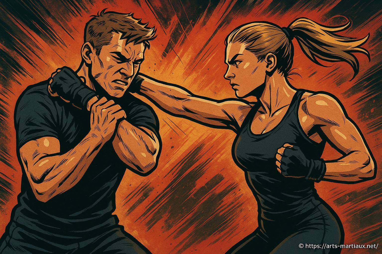 femme frappant un homme en combat