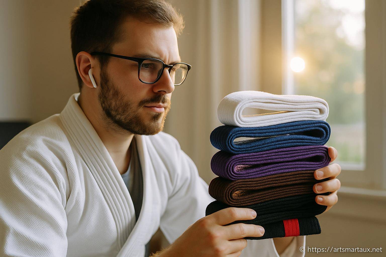 Homme en kimono avec ceintures d'arts martiaux