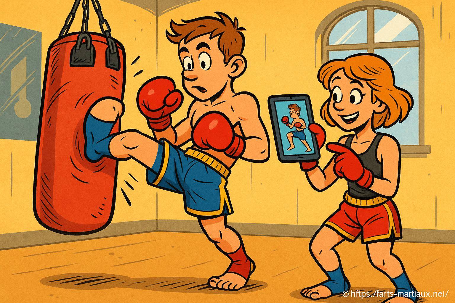 Entraînement de boxe avec sac de frappe