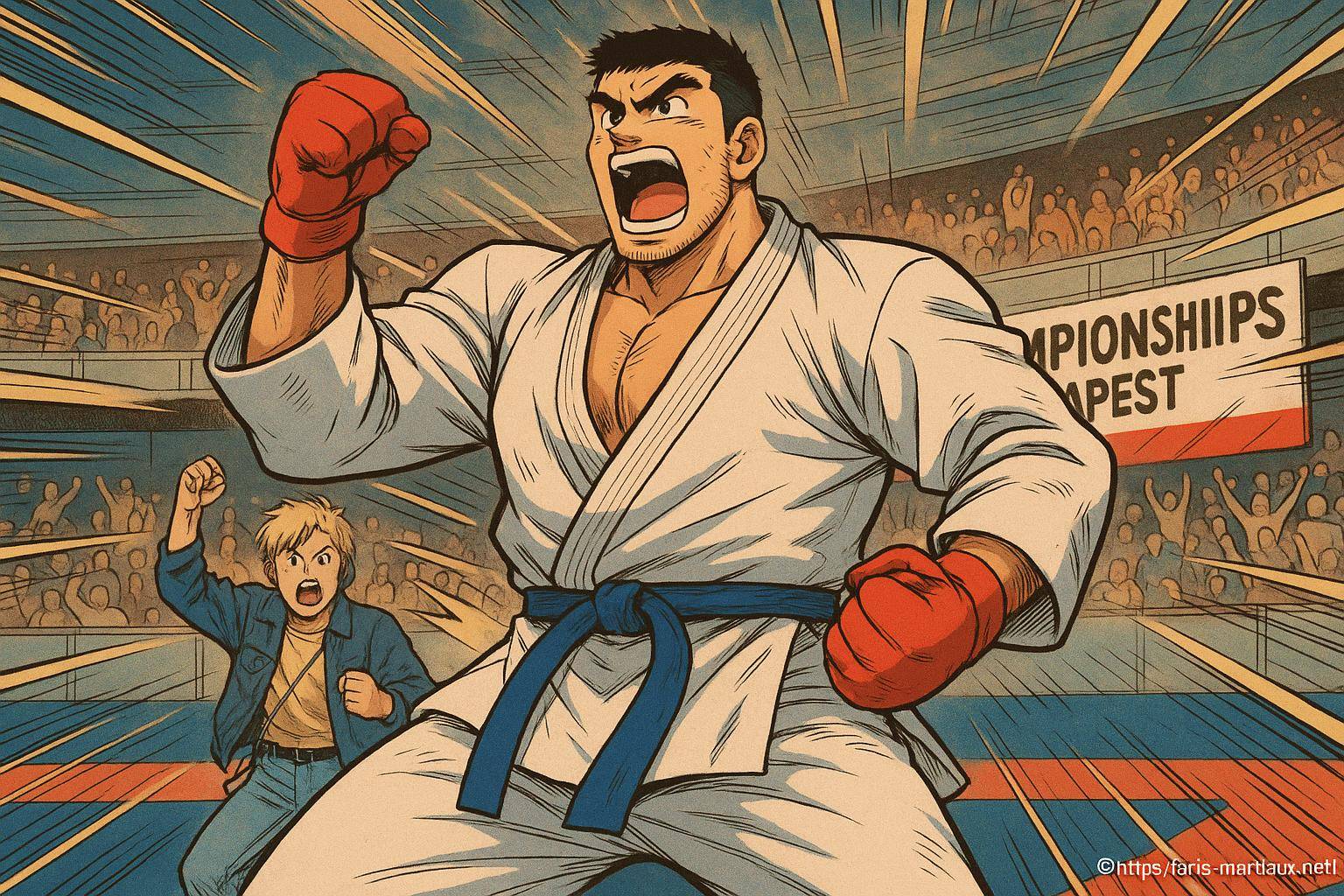 Combattant de karaté victorieux en compétition