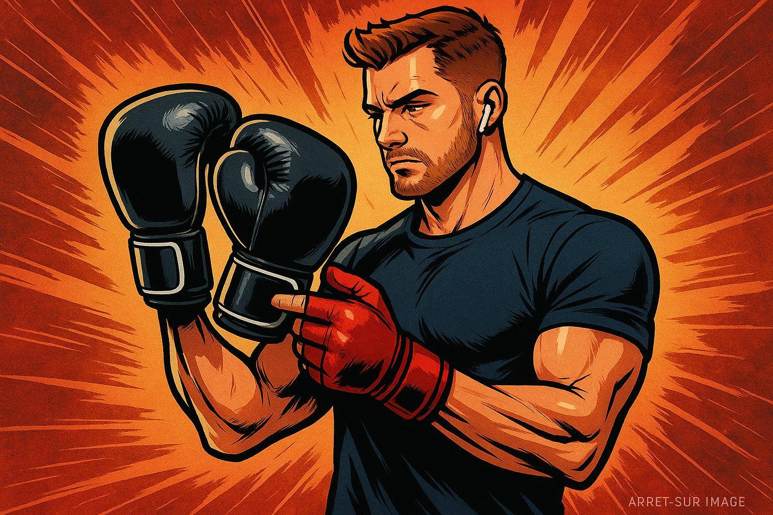 Homme musclé mettant des gants de boxe