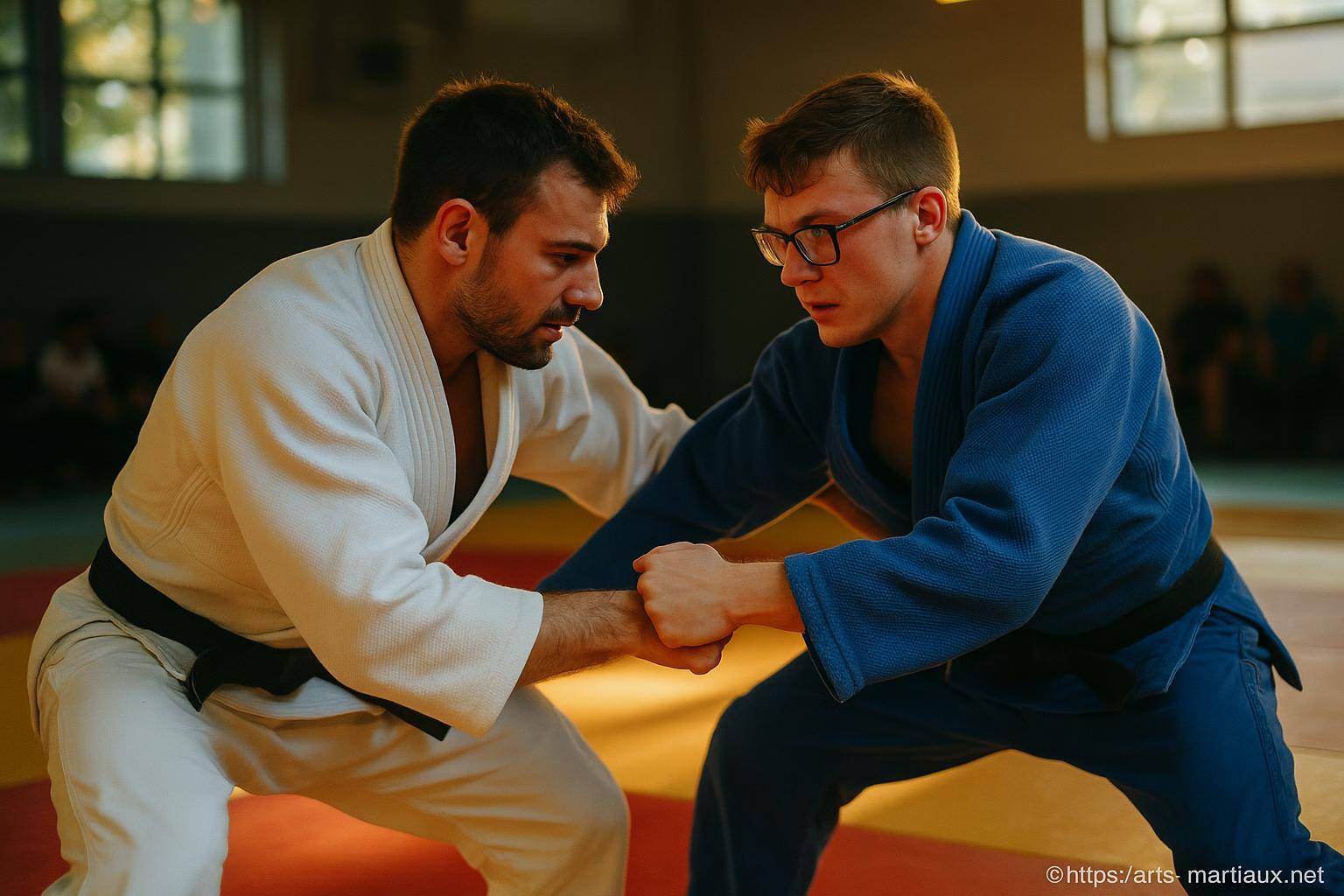 Deux judokas en prise lors d'un combat
