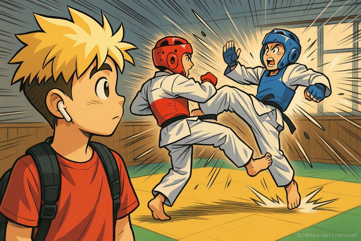 Enfants pratiquant le karaté en combat