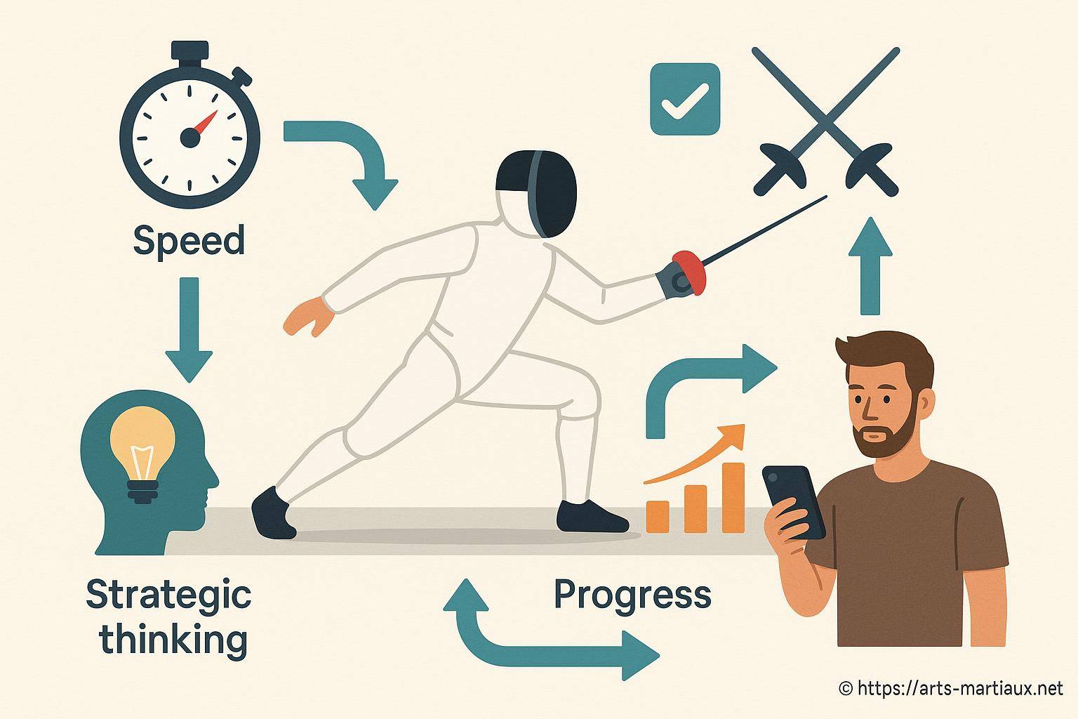 Illustration entraînement escrime stratégie progrès