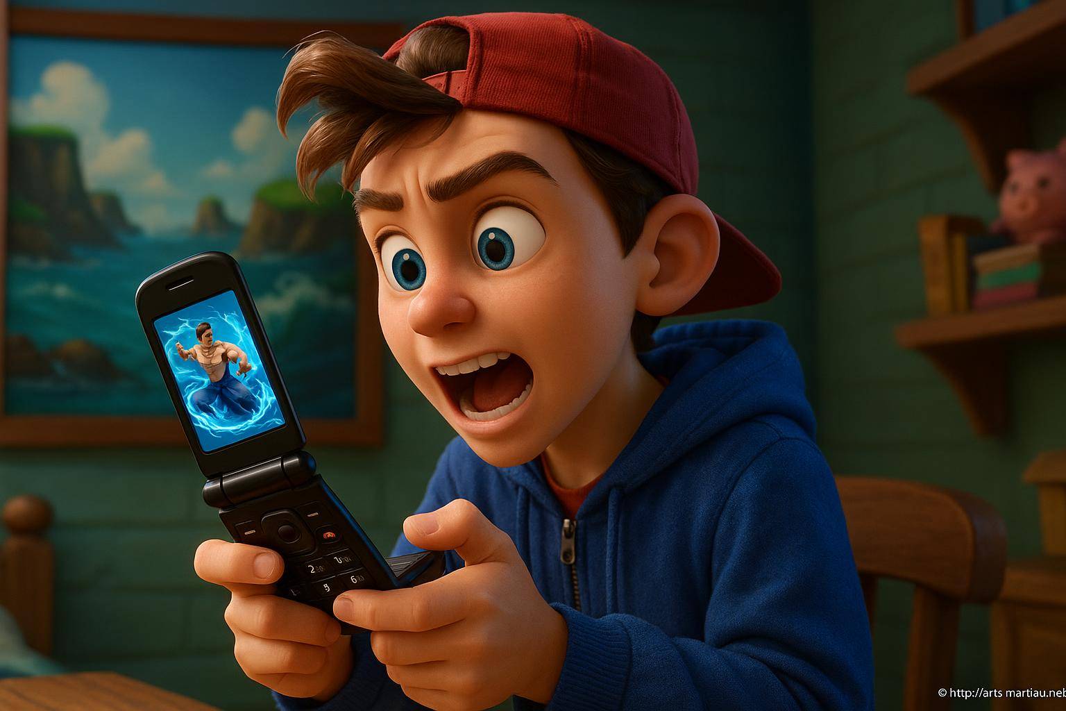 Garçon surpris avec téléphone à clapet