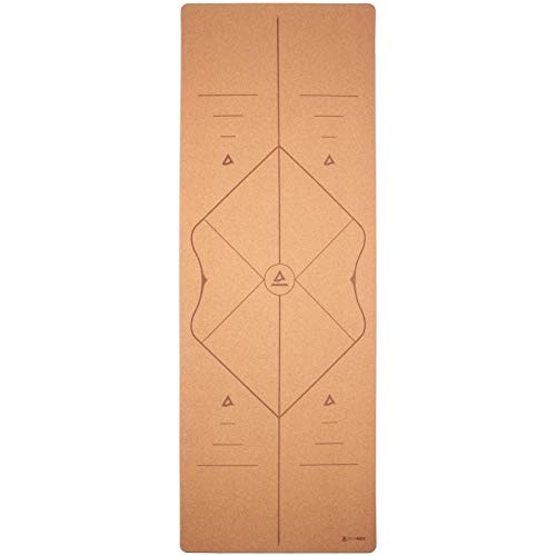 Secoroco Tapis de yoga Pro, en liège, 200 x 66 cm, vainqueur du test prix/performance, testé avec très bien, sangle de transport et sac de yoga, alignement