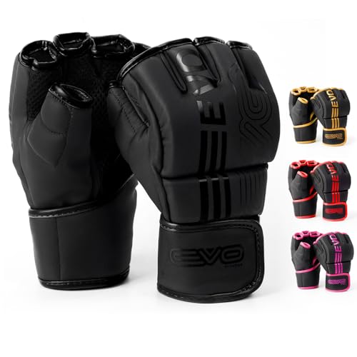 EVO Fitness Gants de MMA Noirs Mats pour Arts Martiaux, Lutt