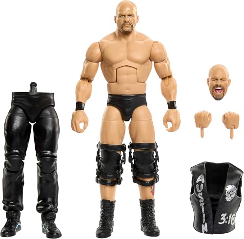 Mattel WWE Figurine Articulée Stone Cold Steve Austin SummerSlam de la Collection Élite, avec Accessoires et éléments pour Assembler la Figurine de Jesse The Body Ventura, JHX79