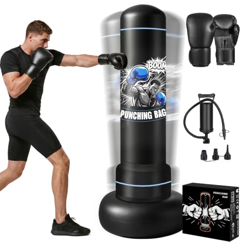 Sac de Frappe Adulte 180cm, Qoosea Punching Ball Gonflable a