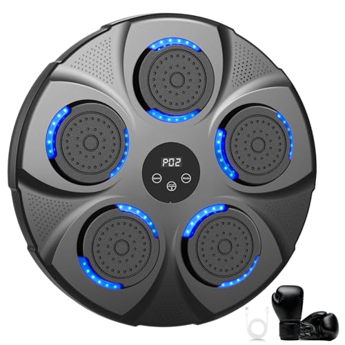 Infaebo Machine de Boxe Musicale, Machine de Boxe Bluetooth Électronique Professionnelle avec Gants, 9 Vitesses/Modes pour Enfants & Adultes, Idéal de Boxe pour Maison, Bureau, Gymnases, Noir