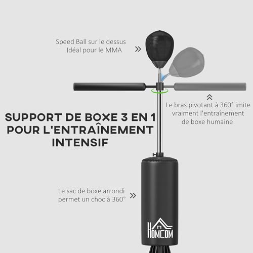 HOMCOM Sac de Frappe sur Pieds 3 en 1 Rotatif 88x48x155-205c