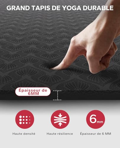 HAPBEAR Grand Tapis de Yoga - 183x122x0.6cm, Antidérapant, D