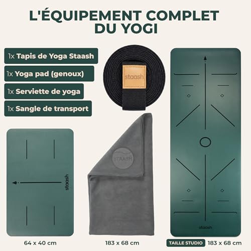 STAASH Kit Yoga Premium – Tapis PU & Caoutchouc Naturel + Se