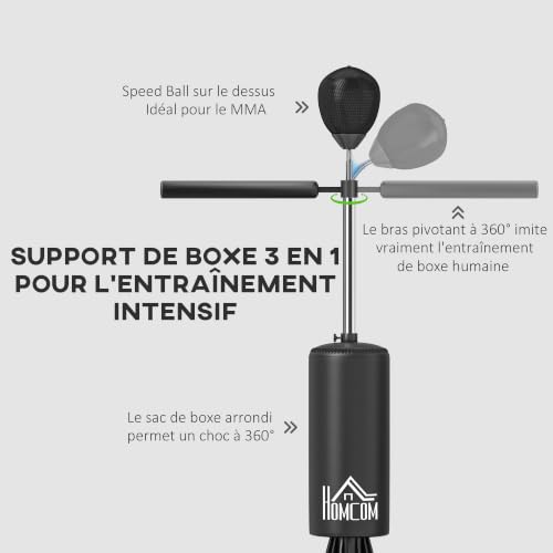 HOMCOM Sac de Frappe sur Pieds 3 en 1 Rotatif 88x48x155-205c
