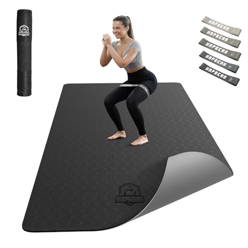 HAPBEAR Grand Tapis de Yoga - 183x91x0.6cm, Tapis Yoga Épais XXL, Antidérapant, Pour Pilates & Stretching, et Durable, Écologique, avec Bandes d'Élasticité et Sac de Transport