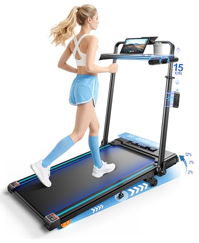 Tapis de Course Pliable Inclinable 12%, 6 en 1 Tapis de Marc
