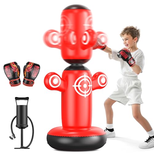 QPAU Rotatif à 360° Punching Ball pour Enfants, 162,6 cm Gon
