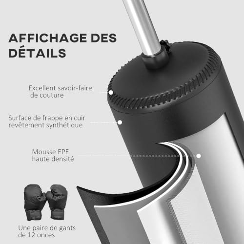 HOMCOM Sac de Frappe sur Pieds 3 en 1 Rotatif 88x48x155-205c