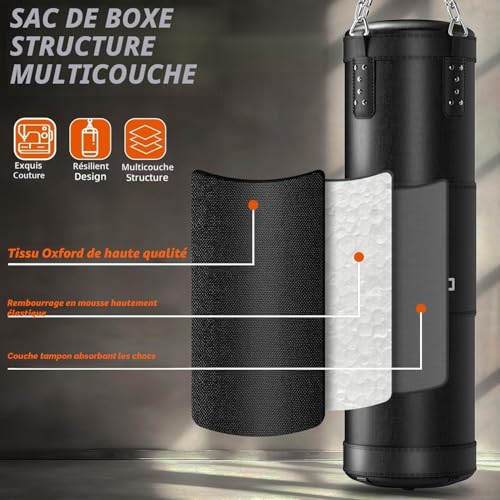 ASBRAVO Sac de Frappe Adultes 120 cm Lourd - Kit avec Gants 