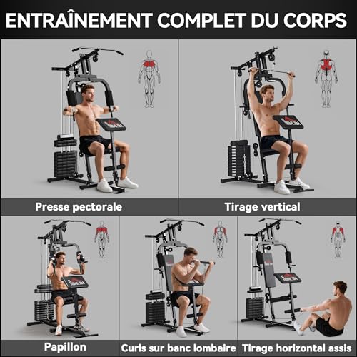 HOMCOM Station de Musculation Multifonction avec Stack de 65