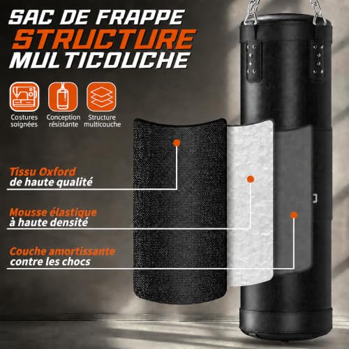 ASBRAVO Sac de Frappe pour Adultes, 120 cm, Kit avec Gants d