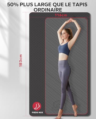 HAPBEAR Grand Tapis de Yoga - 183x122x0.6cm, Antidérapant, D