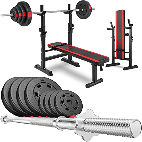 HOP-Sport® Banc de Musculation Pliable Plat, Support Barre L