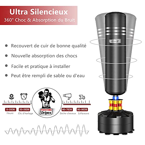 Dripex Sac de Frappe sur Pied Adulte 175cm Sac de Boxe Autop