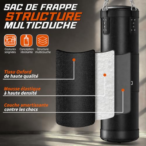 ASBRAVO Sac de Frappe pour Adultes, 120 cm, Kit avec Gants d