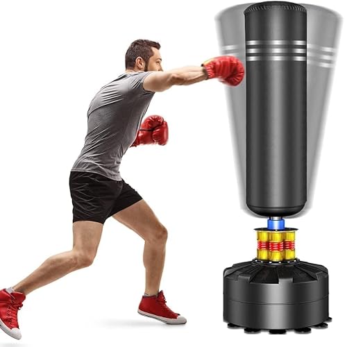 YOLEO Sac de Frappe Boxe sur Pied 175 cm 12 Ventouses - Noir