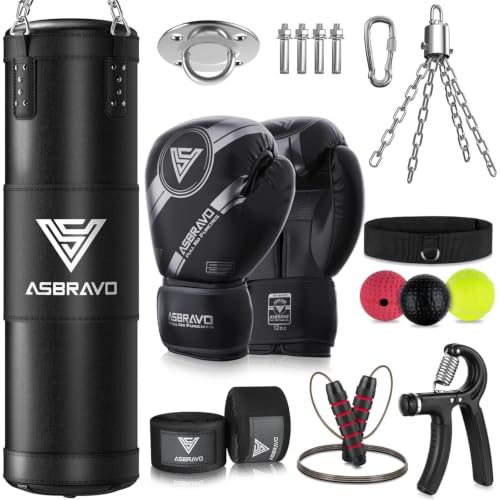 ASBRAVO Sac de Frappe pour Adultes, 120 cm, Kit avec Gants d