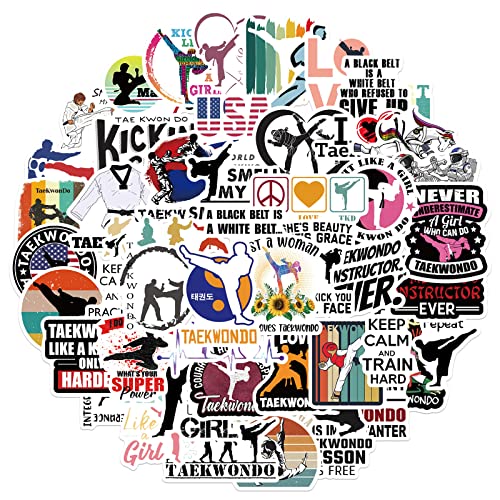 Lot de 50 autocollants de taekwondo en vinyle imperméable po