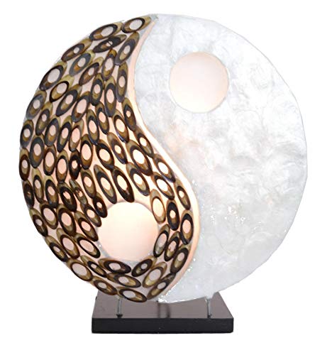 Lampe exotique motif Yin Yang à équiper. En nacre et bambou